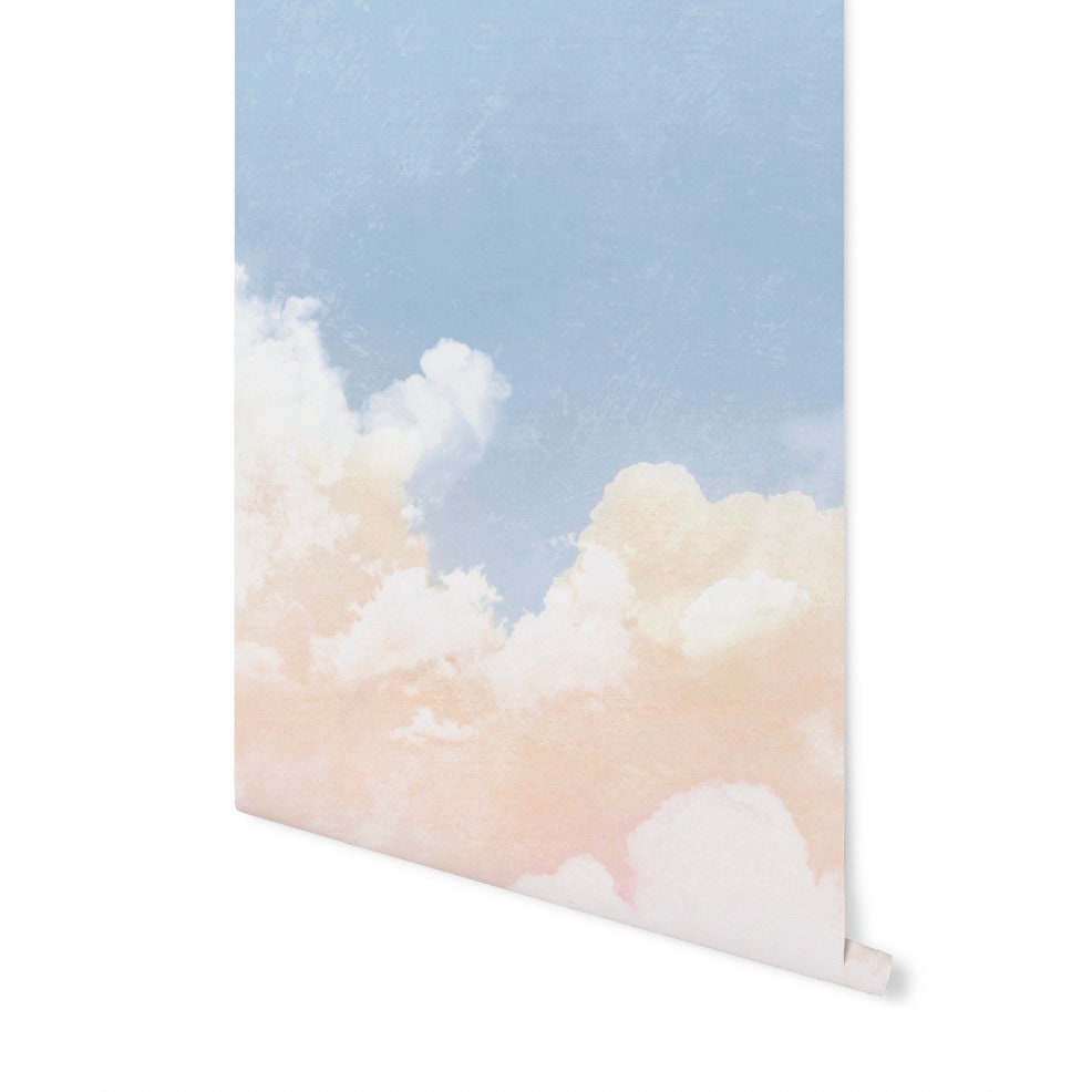Wallpaper Ombre Clouds Blue Orange/ Peel and Stick Wallpaper/ Blushing Clouds Ombre Removable Wallpaper/ Self-Adhesive Wall Mural WW2209