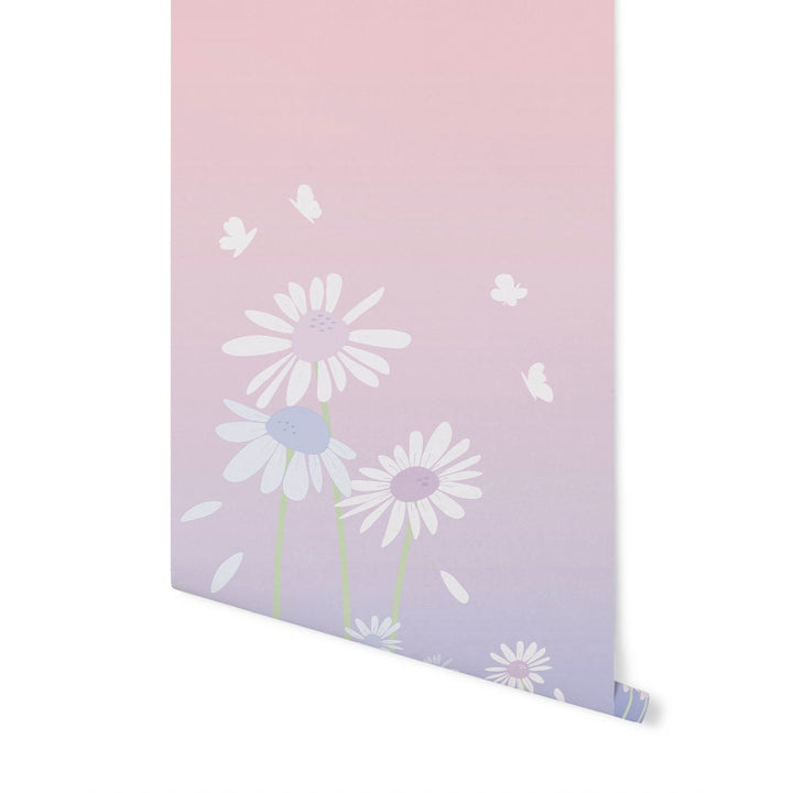 Pink Purple Daisy Ombre Peel and Stick Wallpaper/ Blush and Periwinkle Daisy Ombre Wall Mural/ Wallpaper/ Unpasted/ Pre-Pasted WW2149