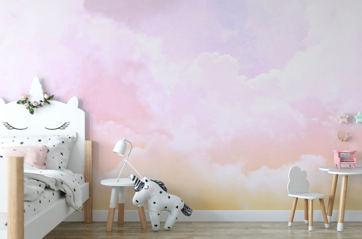 Pink Sorbet Ombre Cloud Mural/ Peel and Stick Wallpaper/ Rainbow Clouds Ombre/ Removable Wallpaper/ Unpasted/ Mural WW2409