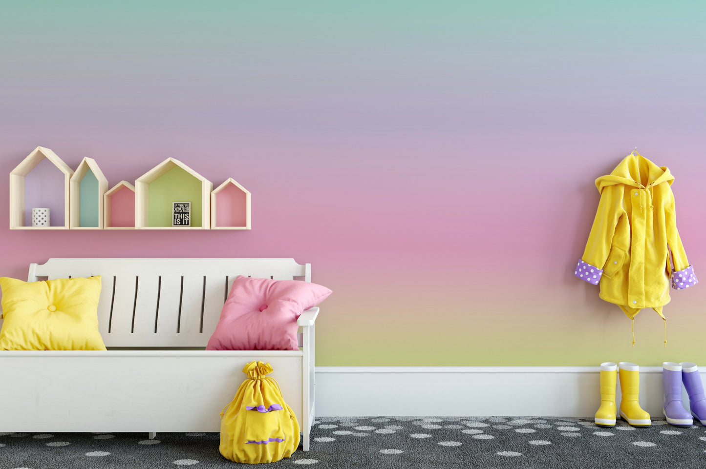 Rainbow Ombre Wallpaper Pink/ Peel and Stick/ Pastel Rainbow Ombre Wallpaper/ Removable Wallpaper/ Unpasted/ Pre-Pasted Wallpaper WW1939