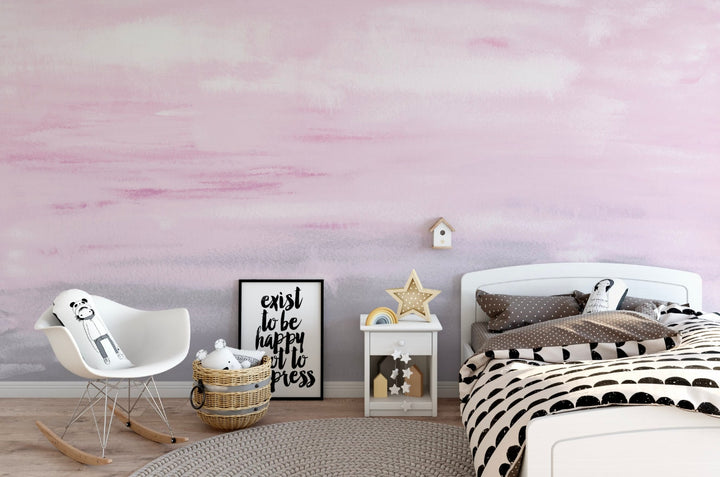 Wallpaper Ombre Pink Mural/ Peel and Stick Wallpaper Pink/ Pastel Pink & Gray Watercolor Wallpaper / Removable Wallpaper / Unpasted WW2018