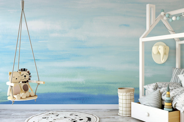 Wallpaper Ombre Blue Teal Beach Water/ Peel and Stick Wallpaper Teal/ Teal & Blue Watercolor Wallpaper/ Removable Unpasted Pre-Pasted WW2028