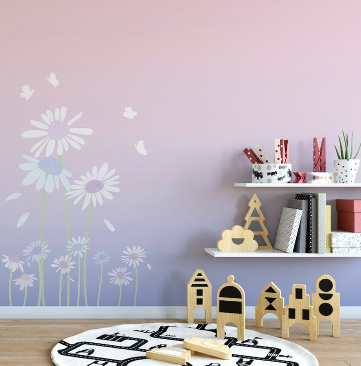 Pink Purple Daisy Ombre Peel and Stick Wallpaper/ Blush and Periwinkle Daisy Ombre Wall Mural/ Wallpaper/ Unpasted/ Pre-Pasted WW2149