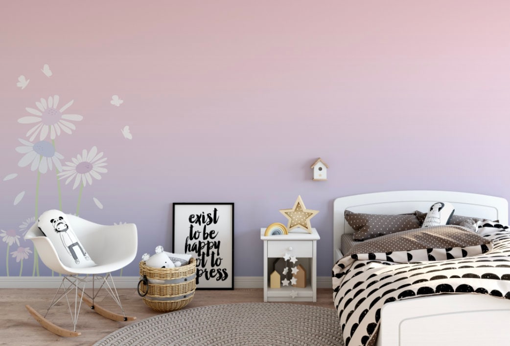 Pink Purple Daisy Ombre Peel and Stick Wallpaper/ Blush and Periwinkle Daisy Ombre Wall Mural/ Wallpaper/ Unpasted/ Pre-Pasted WW2149