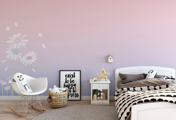 Pink Purple Daisy Ombre Peel and Stick Wallpaper/ Blush and Periwinkle Daisy Ombre Wall Mural/ Wallpaper/ Unpasted/ Pre-Pasted WW2149