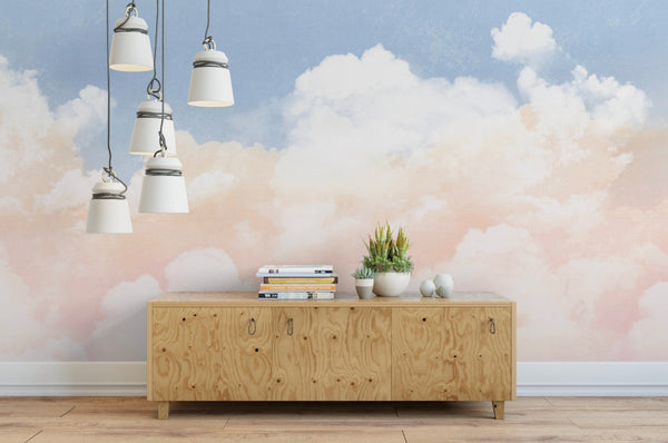 Wallpaper Ombre Clouds Blue Orange/ Peel and Stick Wallpaper/ Blushing Clouds Ombre Removable Wallpaper/ Self-Adhesive Wall Mural WW2209